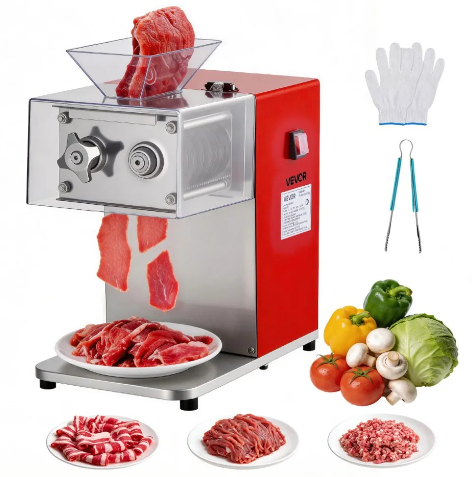 VEVOR Meat Cutting Machine, 850W Commercial Slicer, 3.5mm Heavy Duty Stainless Steel Blade Shredder for Boneless Meat Soft Vegetables, Electric Food Slicers for Kitchen Restaurant Supermarket
