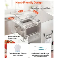 VEVOR Meat Cutting Machine, 850W Commercial Slicer, 5mm Heavy Duty Stainless Steel Blade Shredder for Boneless Meat Soft Vegetables, Electric Food Slicers for Kitchen Restaurant Supermarket