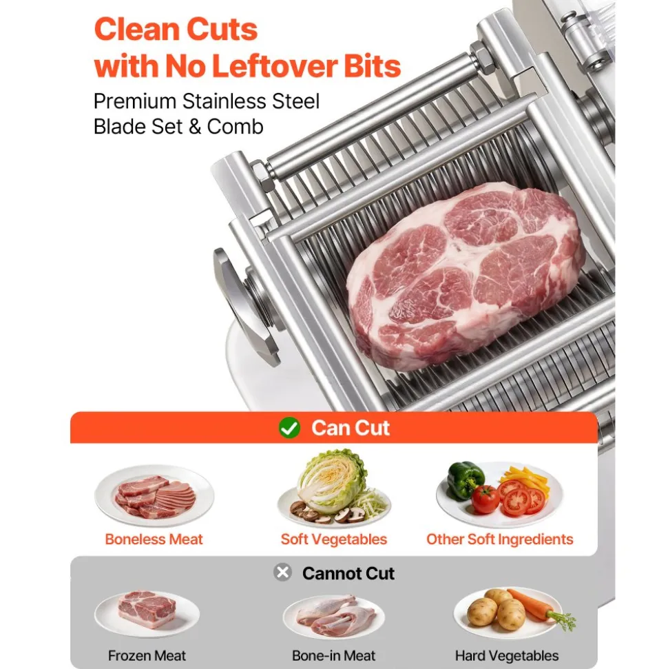 VEVOR Meat Cutting Machine, 850W Commercial Slicer, 5mm Heavy Duty Stainless Steel Blade Shredder for Boneless Meat Soft Vegetables, Electric Food Slicers for Kitchen Restaurant Supermarket