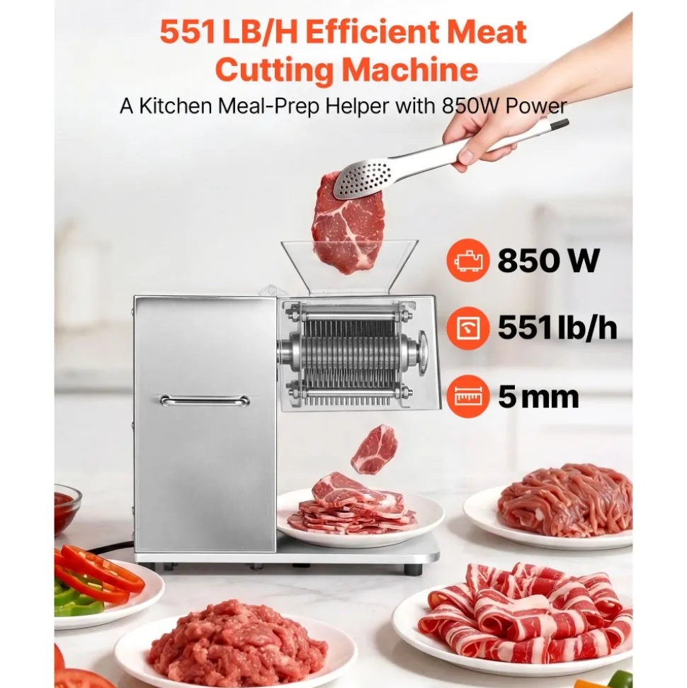 VEVOR Meat Cutting Machine, 850W Commercial Slicer, 5mm Heavy Duty Stainless Steel Blade Shredder for Boneless Meat Soft Vegetables, Electric Food Slicers for Kitchen Restaurant Supermarket