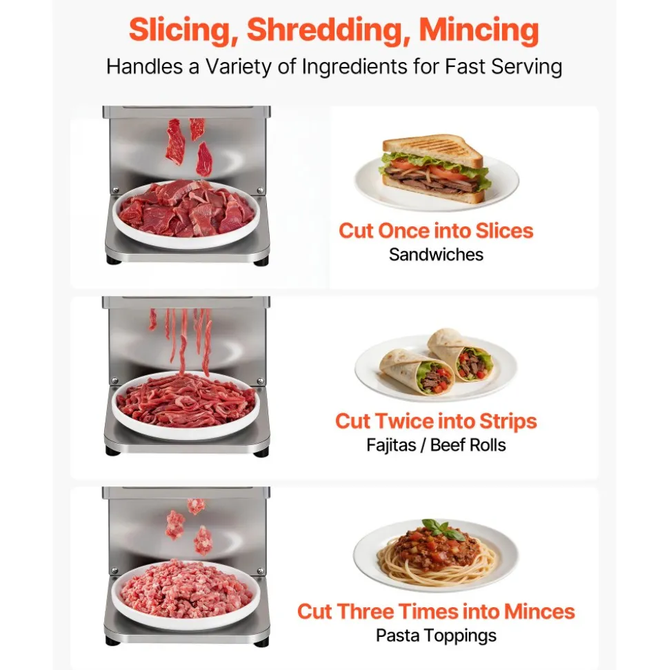 VEVOR Meat Cutting Machine, 850W Commercial Slicer, 5mm Heavy Duty Stainless Steel Blade Shredder for Boneless Meat Soft Vegetables, Electric Food Slicers for Kitchen Restaurant Supermarket