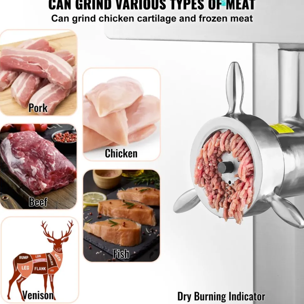 VEVOR Meat Grinder, 36.7 Lbs/Min Capacity Electric Meat Grinders w/ Blade, Grinding Plate, Sausage Maker, Stainless Steel Commercial Meat Mincer for Kitchen Restaurant Butcher Store
