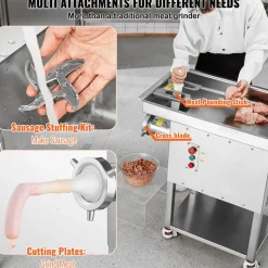 VEVOR Meat Grinder, 22 Lbs/Min Capacity Electric Meat Grinders w/ Blade, Grinding Plate, Sausage Maker, Stainless Steel Commercial Meat Mincer for Kitchen Restaurant Butcher Store