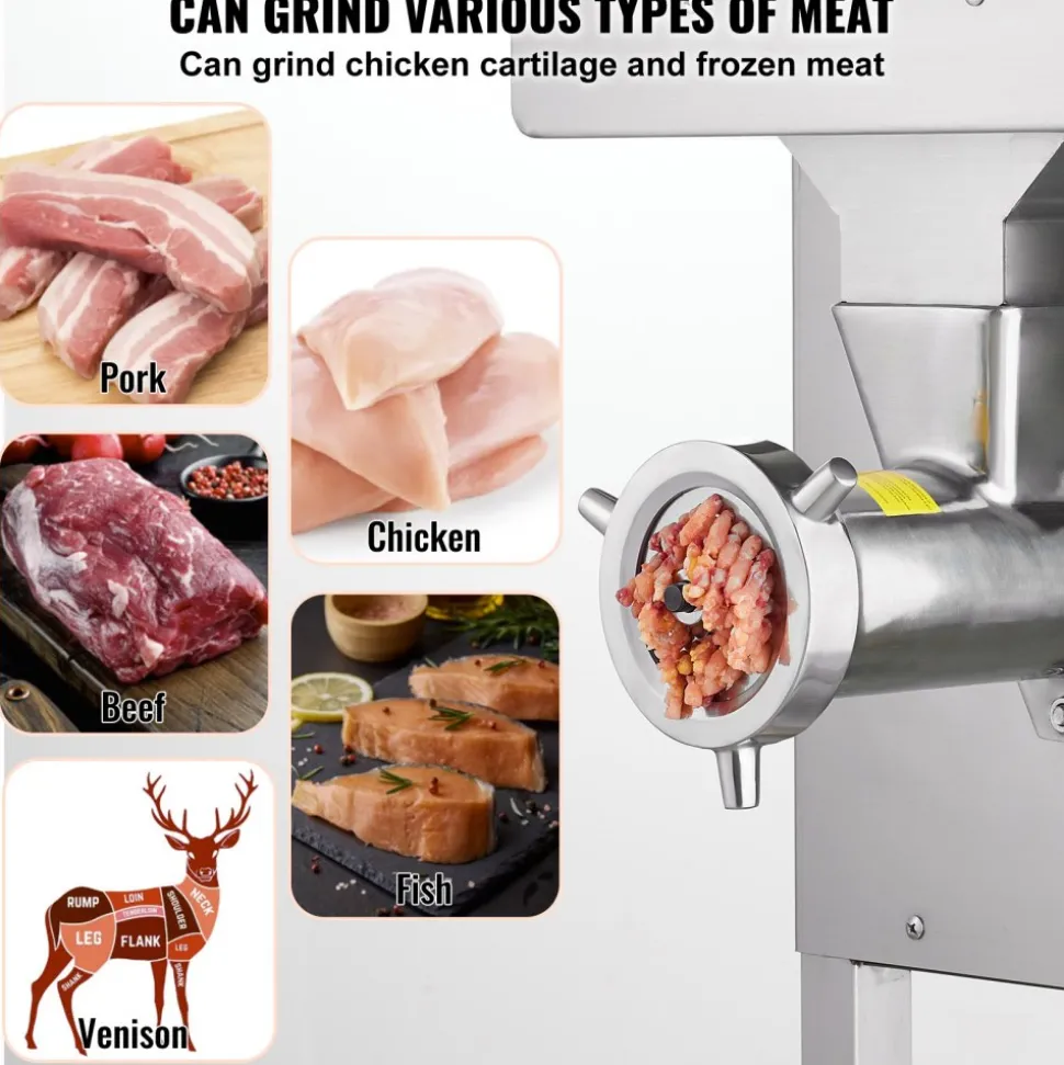 VEVOR Meat Grinder, 22 Lbs/Min Capacity Electric Meat Grinders w/ Blade, Grinding Plate, Sausage Maker, Stainless Steel Commercial Meat Mincer for Kitchen Restaurant Butcher Store
