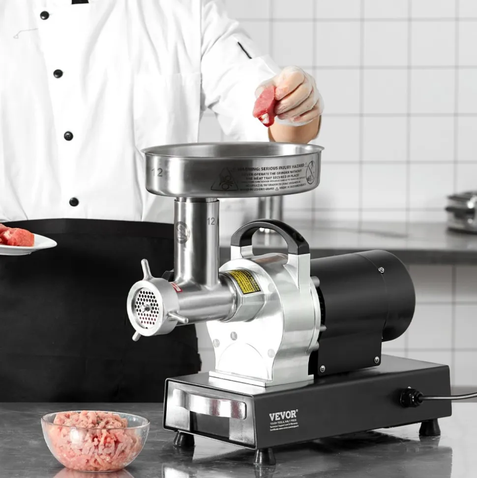 VEVOR Meat Grinder, 9 Lbs/Min Capacity Electric Meat Grinders with Blade, Grinding Plate, Sausage Maker, Stainless Steel Commercial Meat Mincer for Kitchen Restaurant Butcher Store