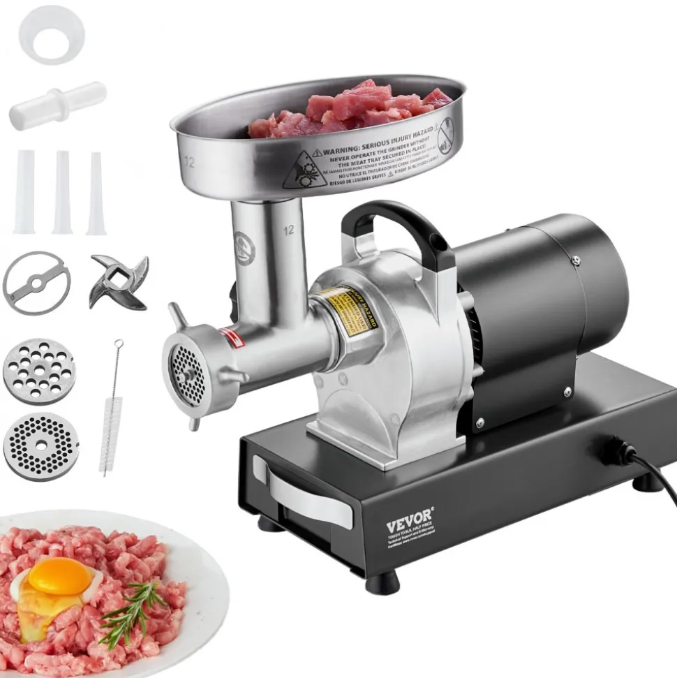 VEVOR Meat Grinder, 9 Lbs/Min Capacity Electric Meat Grinders with Blade, Grinding Plate, Sausage Maker, Stainless Steel Commercial Meat Mincer for Kitchen Restaurant Butcher Store
