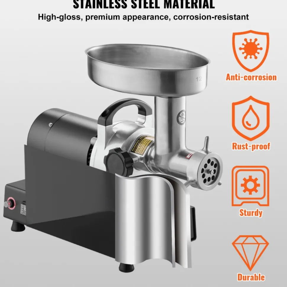 VEVOR Meat Grinder, 9 Lbs/Min Capacity Electric Meat Grinders with Blade, Grinding Plate, Sausage Maker, Stainless Steel Commercial Meat Mincer for Kitchen Restaurant Butcher Store