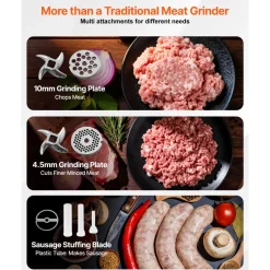 VEVOR Meat Grinder, 11 Lbs/Min Capacity Electric Meat Grinders with Blade, Grinding Plate, Sausage Maker, Stainless Steel Commercial Meat Mincer for Kitchen Restaurant Butcher Store