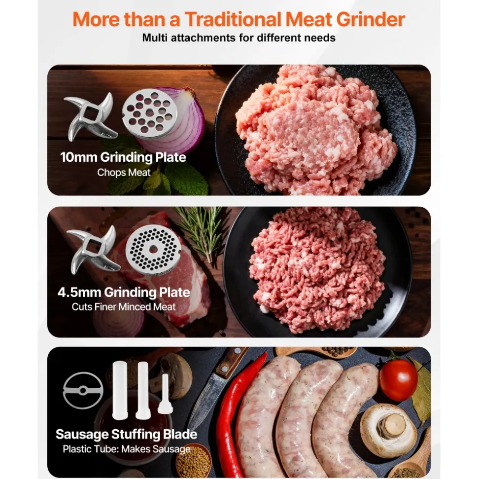 VEVOR Meat Grinder, 11 Lbs/Min Capacity Electric Meat Grinders with Blade, Grinding Plate, Sausage Maker, Stainless Steel Commercial Meat Mincer for Kitchen Restaurant Butcher Store