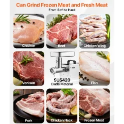 VEVOR Meat Grinder, 11 Lbs/Min Capacity Electric Meat Grinders with Blade, Grinding Plate, Sausage Maker, Stainless Steel Commercial Meat Mincer for Kitchen Restaurant Butcher Store