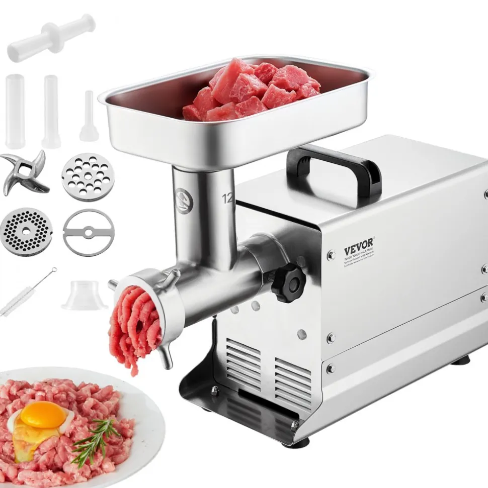 VEVOR Meat Grinder, 11 Lbs/Min Capacity Electric Meat Grinders with Blade, Grinding Plate, Sausage Maker, Stainless Steel Commercial Meat Mincer for Kitchen Restaurant Butcher Store