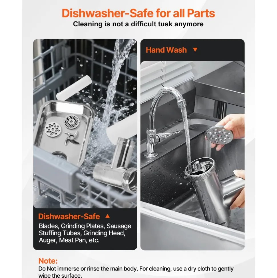 VEVOR Meat Grinder, 11 Lbs/Min Capacity Electric Meat Grinders with Blade, Grinding Plate, Sausage Maker, Stainless Steel Commercial Meat Mincer for Kitchen Restaurant Butcher Store