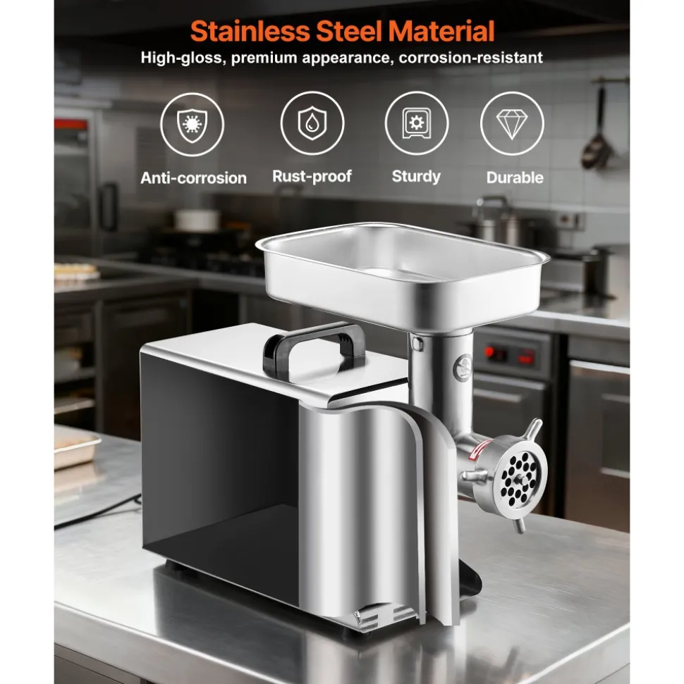 VEVOR Meat Grinder, 13 Lbs/Min Capacity Electric Meat Grinders with Blade, Grinding Plate, Sausage Maker, Stainless Steel Commercial Meat Mincer for Kitchen Restaurant Butcher Store