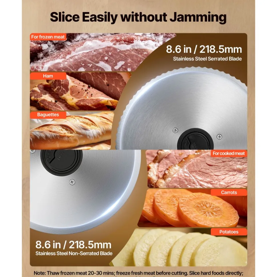 VEVOR Meat Slicer, 8.6" Electric Deli Slicer with 2 SUS420 Blades & 0-0.6" Adjustable Thickness, Dual Security Lock, 200W Home Food-Slicer for Frozen Meat, Ham, Baguett, Steak, ETL Approved