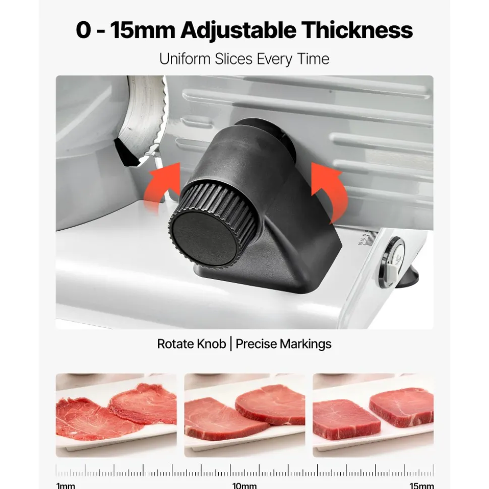 VEVOR Meat Slicer, 8.6" Electric Deli Slicer with 2 SUS420 Blades & 0-0.6" Adjustable Thickness, Dual Security Lock, 200W Home Food-Slicer for Frozen Meat, Ham, Baguett, Steak, ETL Approved