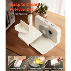 VEVOR Meat Slicer, 6.7" Foldable Electric Cutter with Dual Security Lock, 0-0.59" Adjustable Thickness, Easy to Clean, 180W Home Food-Slicer for Frozen Meat, Ham, Baguett, Steak