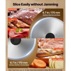 VEVOR Meat Slicer, 6.7 inch 150W Electric Deli Slicer Machine with two SUS420 Blades, Â 0-0.6 inch Adjustable Thickness, ETL Certified Home Food-Slicer for Meat, Ham, Baguett, Steak, ETL Approved
