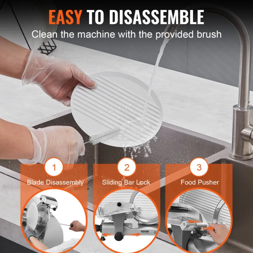 VEVOR Meat Slicer, 340W Electric Deli Food Slicer with 10" SUS420 Stainless Steel Blade and Built-in Sharpening Stone, 0-0.6 inch Adjustable Thickness for Commercial and Home Use, Cut Meat and Cheese