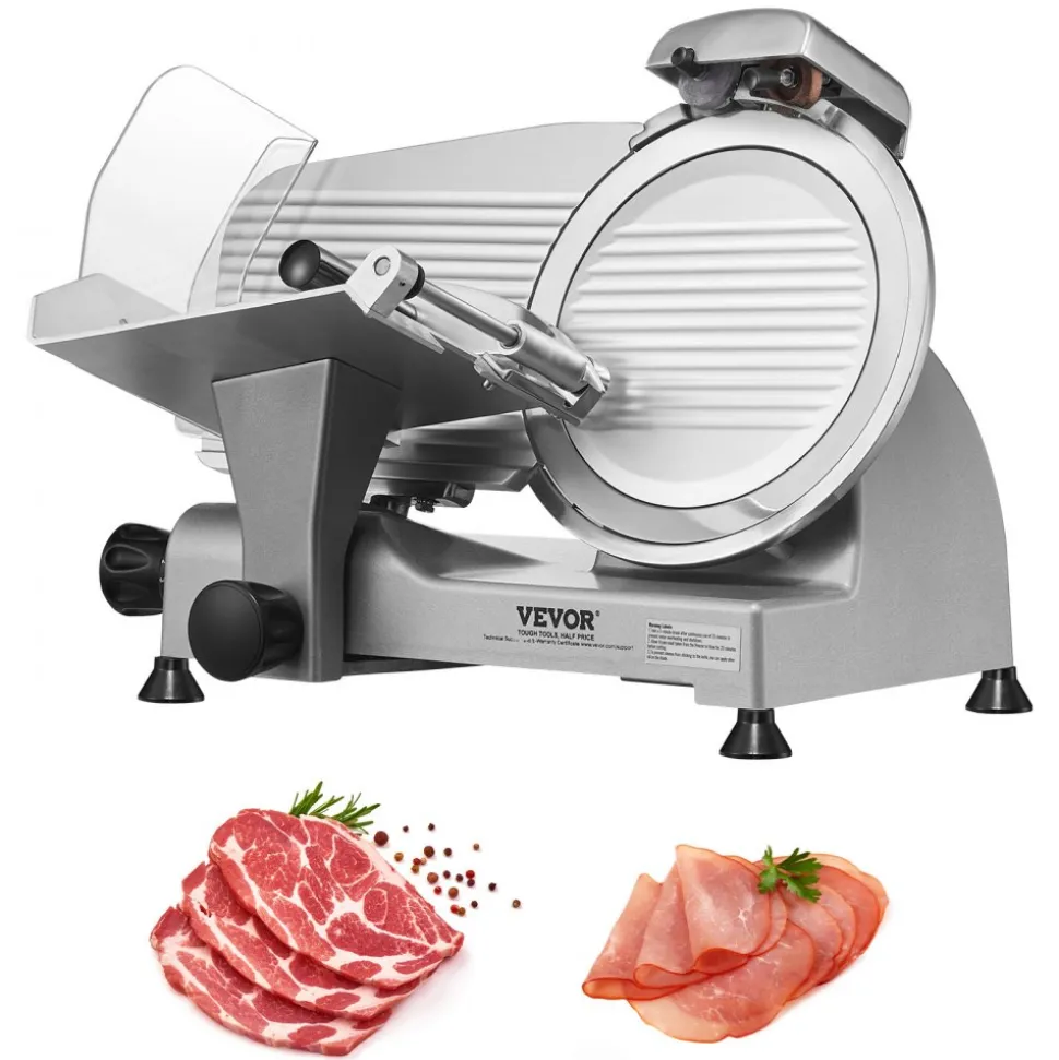 VEVOR Meat Slicer, 340W Electric Deli Food Slicer with 10" SUS420 Stainless Steel Blade and Built-in Sharpening Stone, 0-0.6 inch Adjustable Thickness for Commercial and Home Use, Cut Meat and Cheese