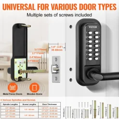 VEVOR Mechanical Keyless Entry Door Lock, 2.0 Code Upgrade, 4-7 Digits Code, Single-Sided Push Button Combination Mechanical Keypad Door Knob, Auto Locking, for Garden Gates, Indoor or Outdoor, Silver