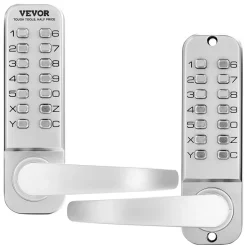 VEVOR Mechanical Keyless Entry Door Lock, 14 Key Mechanical Door Lock, Mechanical Keypad Door Lock with Handle, Double-Sided Stainless Steel Waterproof Keyless Gate Lock, for Home Office Yard, Sliver