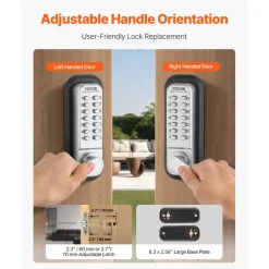 VEVOR Mechanical Keyless Entry Door Lock, 14 Key Mechanical Door Lock, Mechanical Keypad Door Lock with Handle, Double-Sided Stainless Steel Waterproof Keyless Gate Lock, for Home Office Yard, Sliver