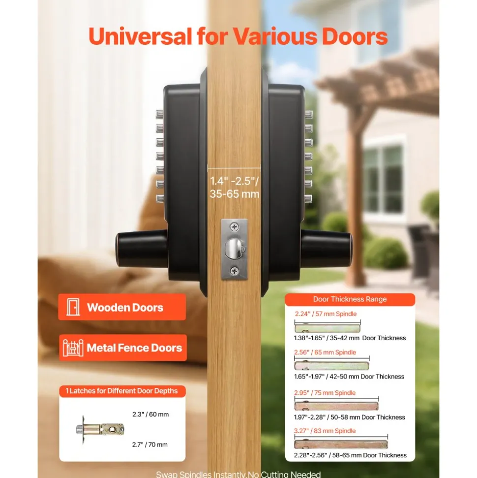 VEVOR Mechanical Keyless Entry Door Lock, 2.0 Code Upgrade, 4-7 Digits Code, Double-Sided Push Button Combination Keypad Door Lock with Handle, Auto Locking, for Indoor or Outdoor, Oil-Rubbed Bronze