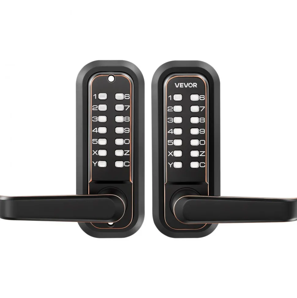 VEVOR Mechanical Keyless Entry Door Lock, 2.0 Code Upgrade, 4-7 Digits Code, Double-Sided Push Button Combination Keypad Door Lock with Handle, Auto Locking, for Indoor or Outdoor, Oil-Rubbed Bronze