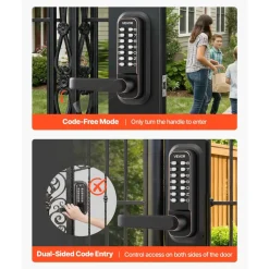 VEVOR Mechanical Keyless Entry Door Lock, 2.0 Code Upgrade, 4-7 Digits Code, Double-Sided Push Button Combination Keypad Door Lock with Handle, Auto Locking, for Indoor or Outdoor, Oil-Rubbed Bronze