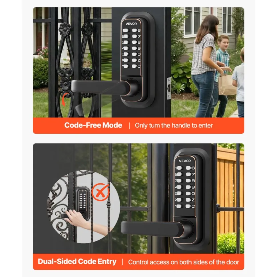 VEVOR Mechanical Keyless Entry Door Lock, 2.0 Code Upgrade, 4-7 Digits Code, Double-Sided Push Button Combination Keypad Door Lock with Handle, Auto Locking, for Indoor or Outdoor, Oil-Rubbed Bronze