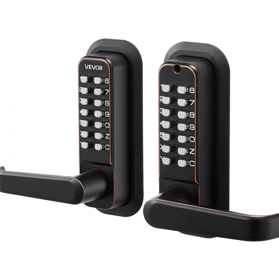 VEVOR Mechanical Keyless Entry Door Lock, 2.0 Code Upgrade, 4-7 Digits Code, Double-Sided Push Button Combination Keypad Door Lock with Handle, Auto Locking, for Indoor or Outdoor, Oil-Rubbed Bronze