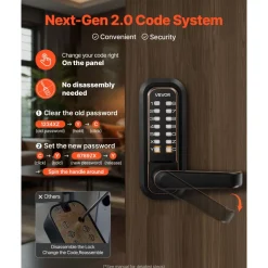 VEVOR Mechanical Keyless Entry Door Lock, 2.0 Code Upgrade, 4-7 Digits Code, Double-Sided Push Button Combination Keypad Door Lock with Handle, Auto Locking, for Indoor or Outdoor, Oil-Rubbed Bronze