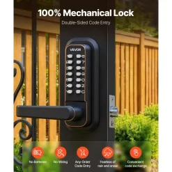 VEVOR Mechanical Keyless Entry Door Lock, 2.0 Code Upgrade, 4-7 Digits Code, Double-Sided Push Button Combination Keypad Door Lock with Handle, Auto Locking, for Indoor or Outdoor, Oil-Rubbed Bronze