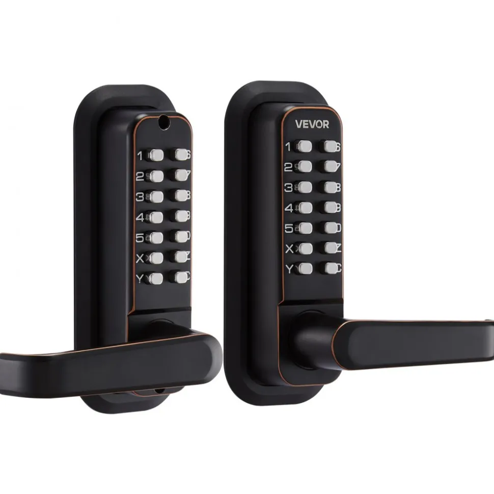 VEVOR Mechanical Keyless Entry Door Lock, 2.0 Code Upgrade, 4-7 Digits Code, Double-Sided Push Button Combination Keypad Door Lock with Handle, Auto Locking, for Indoor or Outdoor, Oil-Rubbed Bronze