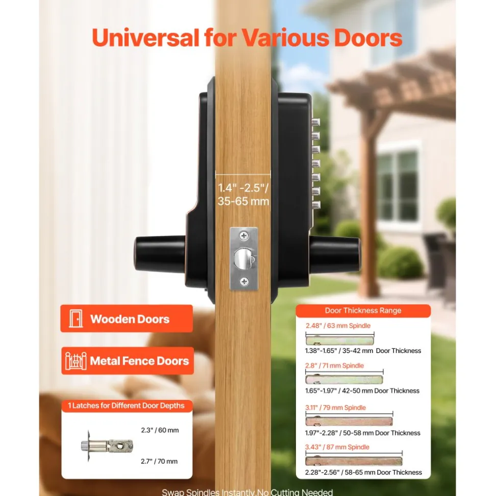VEVOR Mechanical Keyless Entry Door Lock, 2.0 Code Upgrade, 4-7 Digits Code, Single-Sided Push Button Combination Keypad Door Lock with Handle, Auto Locking, for Indoor or Outdoor, Oil-Rubbed Bronze
