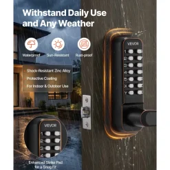 VEVOR Mechanical Keyless Entry Door Lock, 2.0 Code Upgrade, 4-7 Digits Code, Single-Sided Push Button Combination Keypad Door Lock with Handle, Auto Locking, for Indoor or Outdoor, Oil-Rubbed Bronze