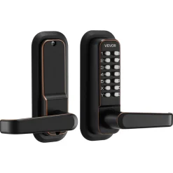 VEVOR Mechanical Keyless Entry Door Lock, 2.0 Code Upgrade, 4-7 Digits Code, Single-Sided Push Button Combination Keypad Door Lock with Handle, Auto Locking, for Indoor or Outdoor, Oil-Rubbed Bronze