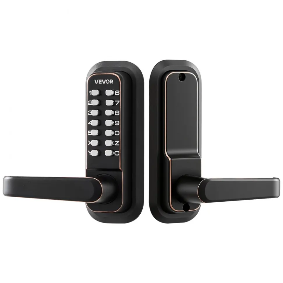 VEVOR Mechanical Keyless Entry Door Lock, 2.0 Code Upgrade, 4-7 Digits Code, Single-Sided Push Button Combination Keypad Door Lock with Handle, Auto Locking, for Indoor or Outdoor, Oil-Rubbed Bronze