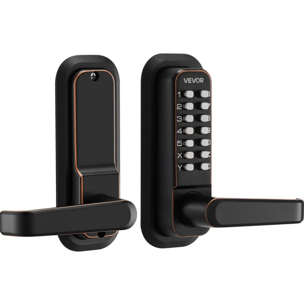 VEVOR Mechanical Keyless Entry Door Lock, 2.0 Code Upgrade, 4-7 Digits Code, Single-Sided Push Button Combination Keypad Door Lock with Handle, Auto Locking, for Indoor or Outdoor, Oil-Rubbed Bronze