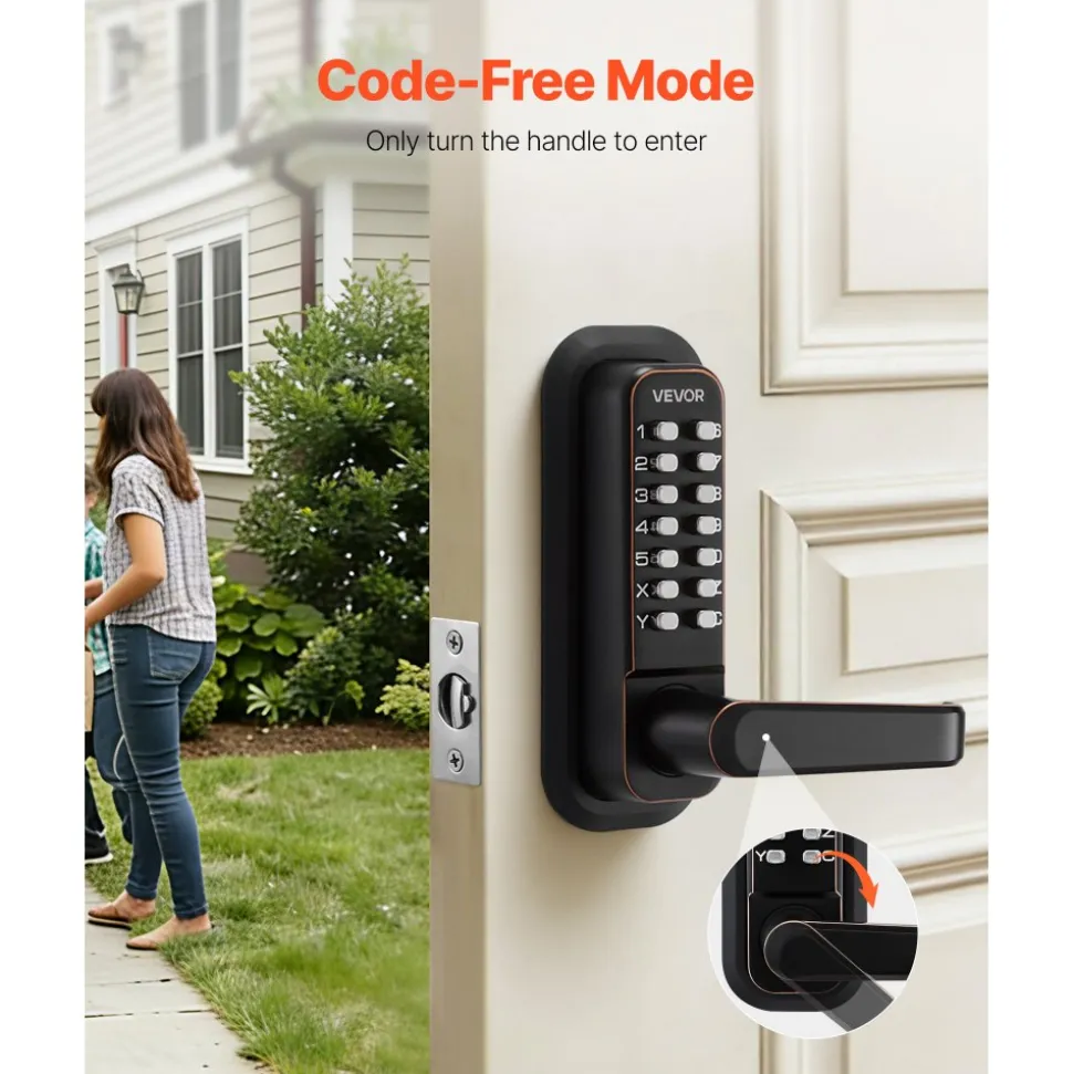 VEVOR Mechanical Keyless Entry Door Lock, 2.0 Code Upgrade, 4-7 Digits Code, Single-Sided Push Button Combination Keypad Door Lock with Handle, Auto Locking, for Indoor or Outdoor, Oil-Rubbed Bronze