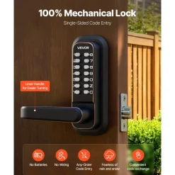 VEVOR Mechanical Keyless Entry Door Lock, 2.0 Code Upgrade, 4-7 Digits Code, Single-Sided Push Button Combination Keypad Door Lock with Handle, Auto Locking, for Indoor or Outdoor, Oil-Rubbed Bronze