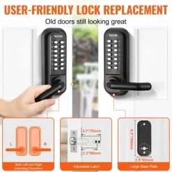 VEVOR Mechanical Keyless Entry Door Lock, 14 Digit Keypad, Double-sided Embedded Outdoor Gate Door Locks Set with Handle and Keypad, Water-proof Zinc Alloy, Easy to Install, for Yard, Garden, Garage