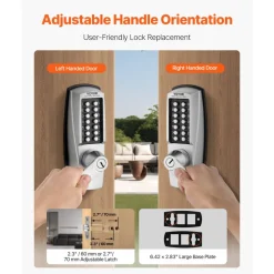 VEVOR Mechanical Keyless Entry Door Lock, 14 Key Mechanical Door Lock with Keys, Mechanical Keypad Door Lock with Handle, Stainless Steel Waterproof Keyless Gate Lock, for Home Office Outdoor Garage