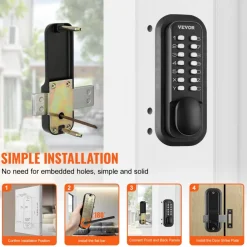 VEVOR Mechanical Keyless Entry Door Lock, 2.0 Code Upgrade, 5 Digits Code, Single-Sided Push Button Combination Keypad Door Lock with Handle, Auto Locking, for Garden Gates, Indoor or Outdoor, Silver
