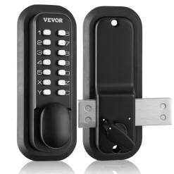VEVOR Mechanical Keyless Entry Door Lock, 2.0 Code Upgrade, 5 Digits Code, Single-Sided Push Button Combination Keypad Door Lock with Handle, Auto Locking, for Garden Gates, Indoor or Outdoor, Silver