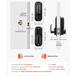 VEVOR Mechanical Keyless Entry Door Lock, 2.0 Code Upgrade, 4-7 Digits Code, Single-Sided Push Button Combination Mechanical Keypad Door Knob, Auto Locking, for Garden Gates, Indoor or Outdoor, Black