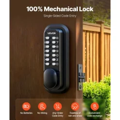 VEVOR Mechanical Keyless Entry Door Lock, 2.0 Code Upgrade, 4-7 Digits Code, Single-Sided Push Button Combination Mechanical Keypad Door Knob, Auto Locking, for Garden Gates, Indoor or Outdoor, Black