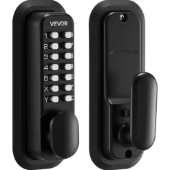 VEVOR Mechanical Keyless Entry Door Lock, 2.0 Code Upgrade, 4-7 Digits Code, Single-Sided Push Button Combination Mechanical Keypad Door Knob, Auto Locking, for Garden Gates, Indoor or Outdoor, Black