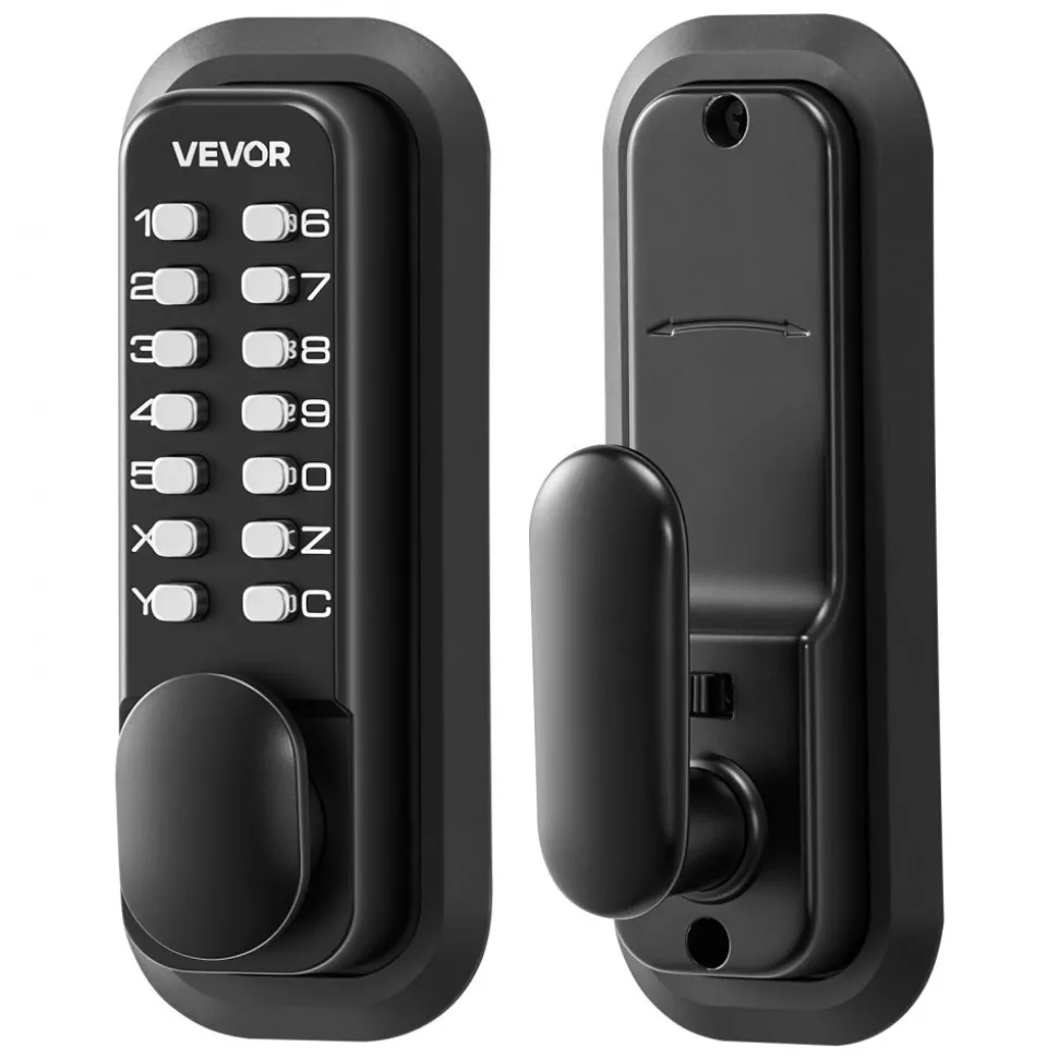 VEVOR Mechanical Keyless Entry Door Lock, 2.0 Code Upgrade, 4-7 Digits Code, Single-Sided Push Button Combination Mechanical Keypad Door Knob, Auto Locking, for Garden Gates, Indoor or Outdoor, Black