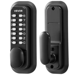 VEVOR Mechanical Keyless Entry Door Lock, 2.0 Code Upgrade, 4-7 Digits Code, Single-Sided Push Button Combination Mechanical Keypad Door Knob, Auto Locking, for Garden Gates, Indoor or Outdoor, Black